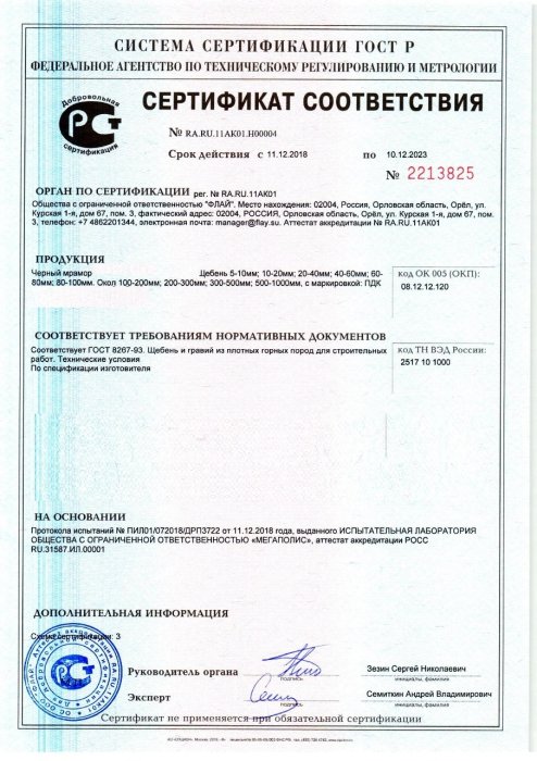 Сертификат на черный мрамор в Красногорске 